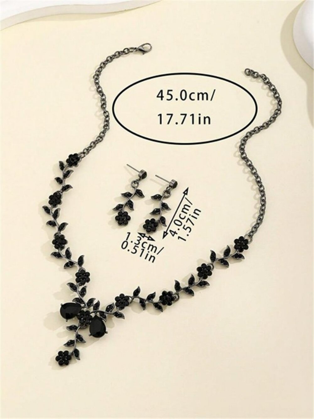 Black Rhinestone Neckalce Set Statement Bridal Earrings Dangle Halloween Jewelry - Picture 5 of 6